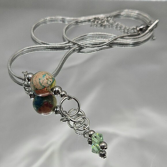 Stainless Steel Imperial Jasper and Crstal Necklace and Earimgs Set - Picture 5 of 9